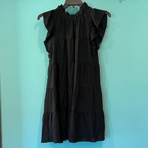 entro Black Ruffle Tiered Mini Dress